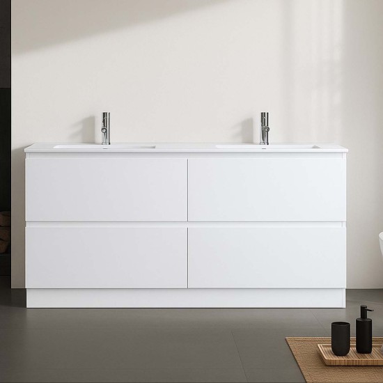 DNF 1500X460X830MM PLYWOOD FLOOR STANDING VANITY - GLOSSY WHITE WITH DOUBLE CERAMIC TOP DNF 1500X460X830MM PLYWOOD FLOOR STANDING VANITY - GLOSSY WHITE WITH DOUBLE CERAMIC TOP